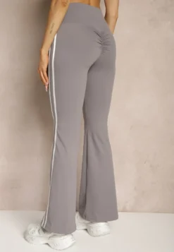 Szare Legginsy Flare High Waist z Marszczeniem i Lampasami Kirsena