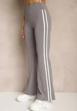 Szare Legginsy Flare High Waist z Marszczeniem i Lampasami Kirsena