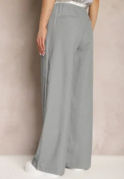 Szare Materiałowe Spodnie z Szerokimi Nogawkami High Waist z Gumką w Talii Comina