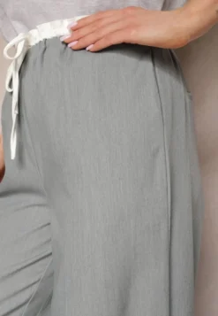 Szare Materiałowe Spodnie z Szerokimi Nogawkami High Waist z Gumką w Talii Comina