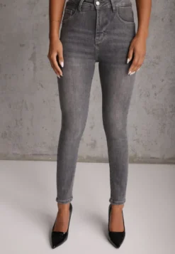 Szare Modelujące Jeansy Typu Skinny z Bawełną Oneim