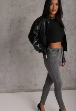 Szare Modelujące Jeansy Typu Skinny z Bawełną Oneim
