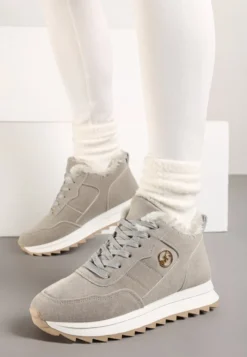 Szare Ocieplane Sneakersy na Platformie Appopis