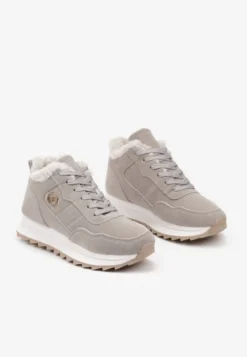 Szare Ocieplane Sneakersy na Platformie Appopis