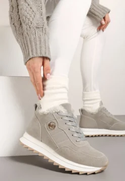 Szare Ocieplane Sneakersy na Platformie Appopis