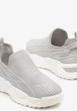Szare Siateczkowe Buty Sportowe Sneakersy Wsuwane Zdobione Tłoczeniami Nusadela