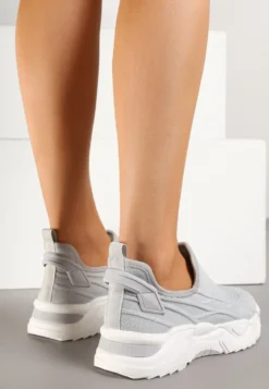 Szare Siateczkowe Buty Sportowe Sneakersy Wsuwane Zdobione Tłoczeniami Nusadela