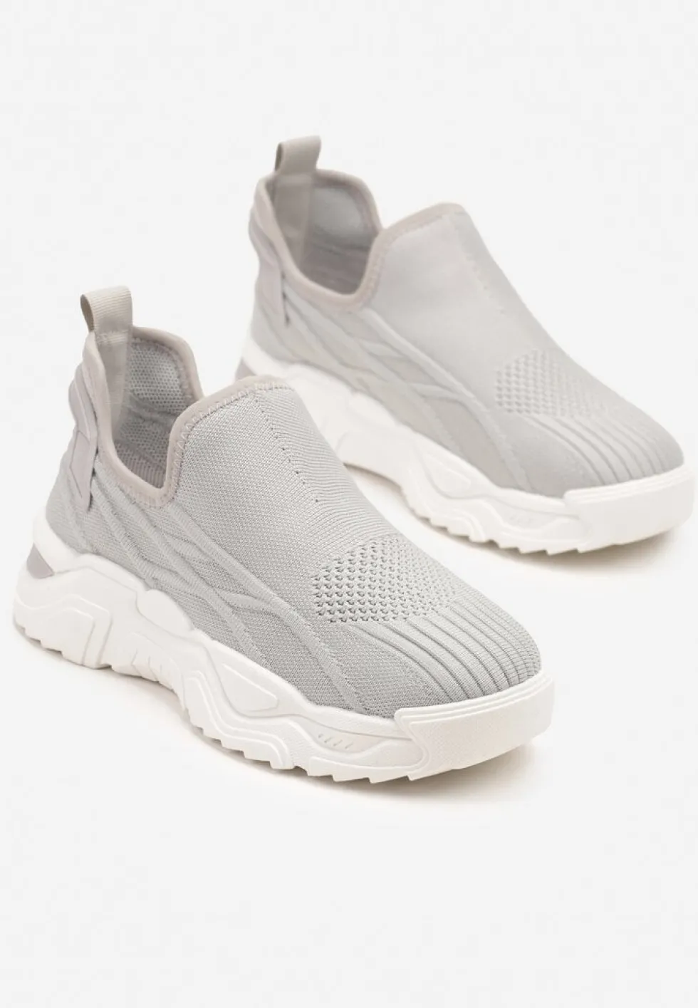 Szare Siateczkowe Buty Sportowe Sneakersy Wsuwane Zdobione Tłoczeniami Nusadela
