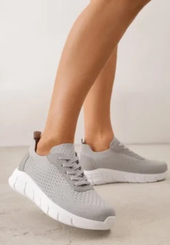 Szare Siateczkowe Buty Sportowe na Piankowej Podeszwie z Tłoczeniami Nisitia