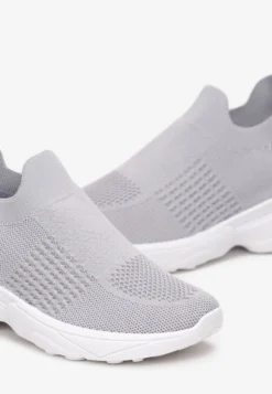 Szare Skarpetkowe Buty Sportowe na Grubej Podeszwie z Metaliczną Wstawką Markan