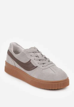 Szare Sneakersy Kultowe Tenisówki z Zamszu Naturalnego ze Skórzaną Wkładką Rionae