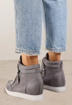 Szare Sneakersy na Koturnie Ozdobione Suwakiem Lilianis