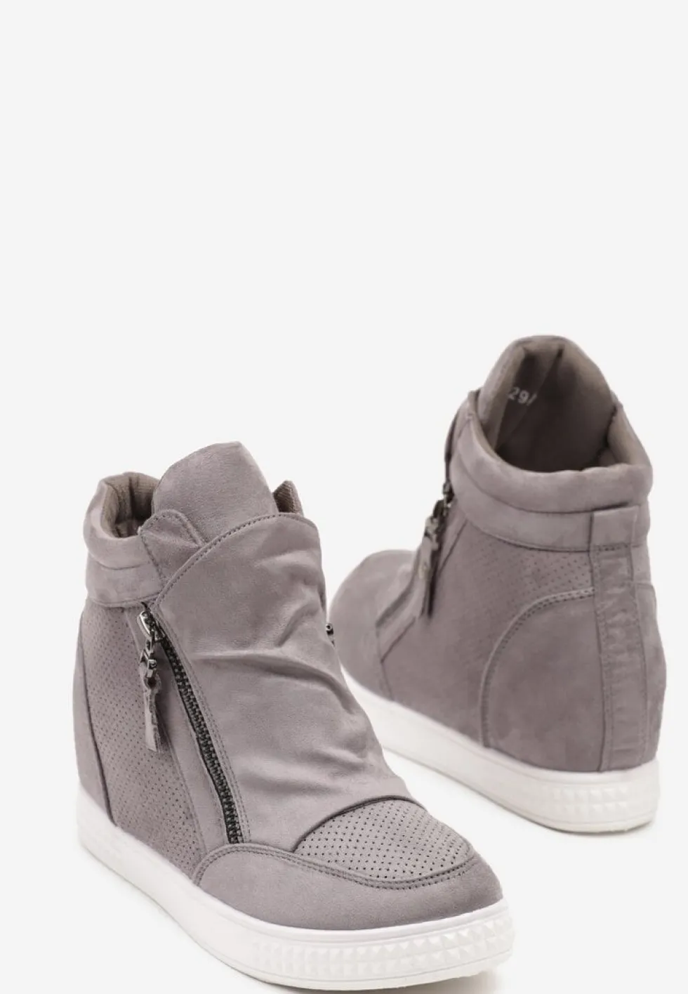 Szare Sneakersy na Koturnie Ozdobione Suwakiem Lilianis