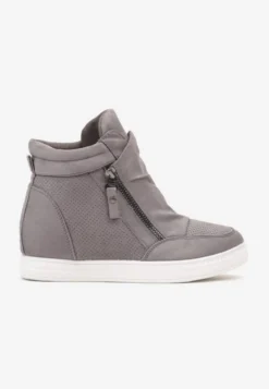 Szare Sneakersy na Koturnie Ozdobione Suwakiem Lilianis