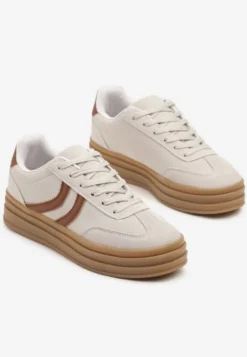 Szare Sneakersy Typu Kultowe Tenisówki na Grubej Podeszwie z Tłoczeniem Lisanitea