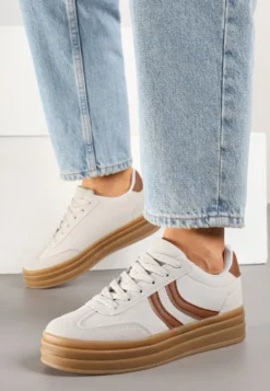 Szare Sneakersy Typu Kultowe Tenisówki na Grubej Podeszwie z Tłoczeniem Lisanitea