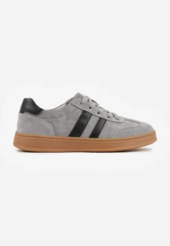Szare Sneakersy ze Skóry Naturalnej z Geometrycznym Wzorem Zetisius
