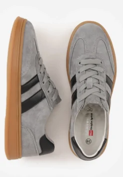 Szare Sneakersy ze Skóry Naturalnej z Geometrycznym Wzorem Zetisius