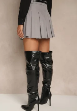 Szare Spódnico-Spodenki High Waist z Plisowaniem Wykończone Paskiem Eviennes