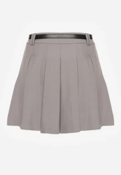 Szare Spódnico-Spodenki High Waist z Plisowaniem Wykończone Paskiem Eviennes