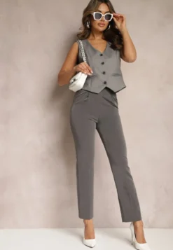 Szare Spodnie Garniturowe High Waist Zimara