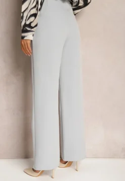 Szare Spodnie Garniturowe High Waist z Kieszeniami Denera