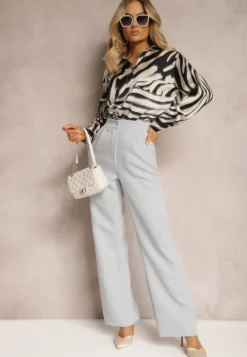 Szare Spodnie Garniturowe High Waist z Kieszeniami Denera