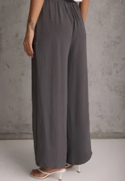 Szare Spodnie High Waist ze Sznurkiem w Talii i Prostą Nogawką Raveann
