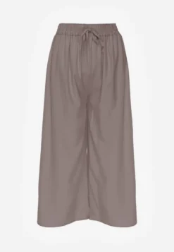 Szare Spodnie High Waist z Szerokimi Nogawkami z Wiskozą Wykończone Gumką w Talii Crisantas