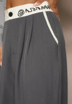 Szare Spodnie Palazzo High Waist z Szerokimi Nogawkami z Zapięciem na Guziki i Zamek Lomedia