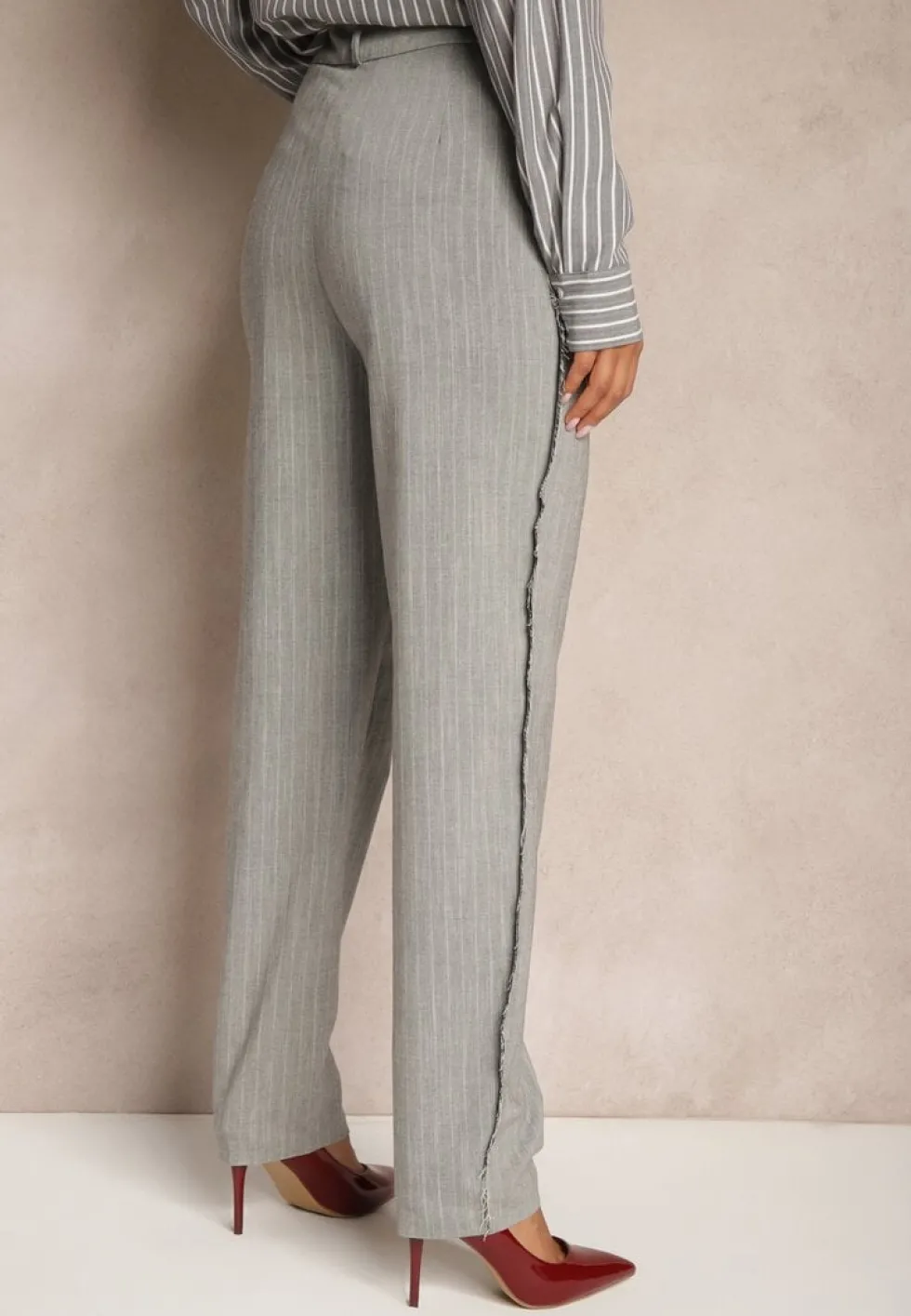 Szare Spodnie w Stylu Garniturowym High Waist Palvia
