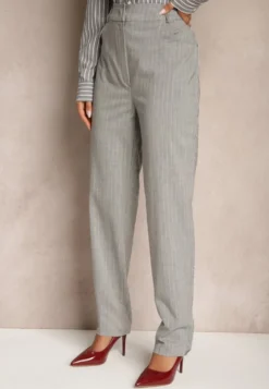 Szare Spodnie w Stylu Garniturowym High Waist Palvia