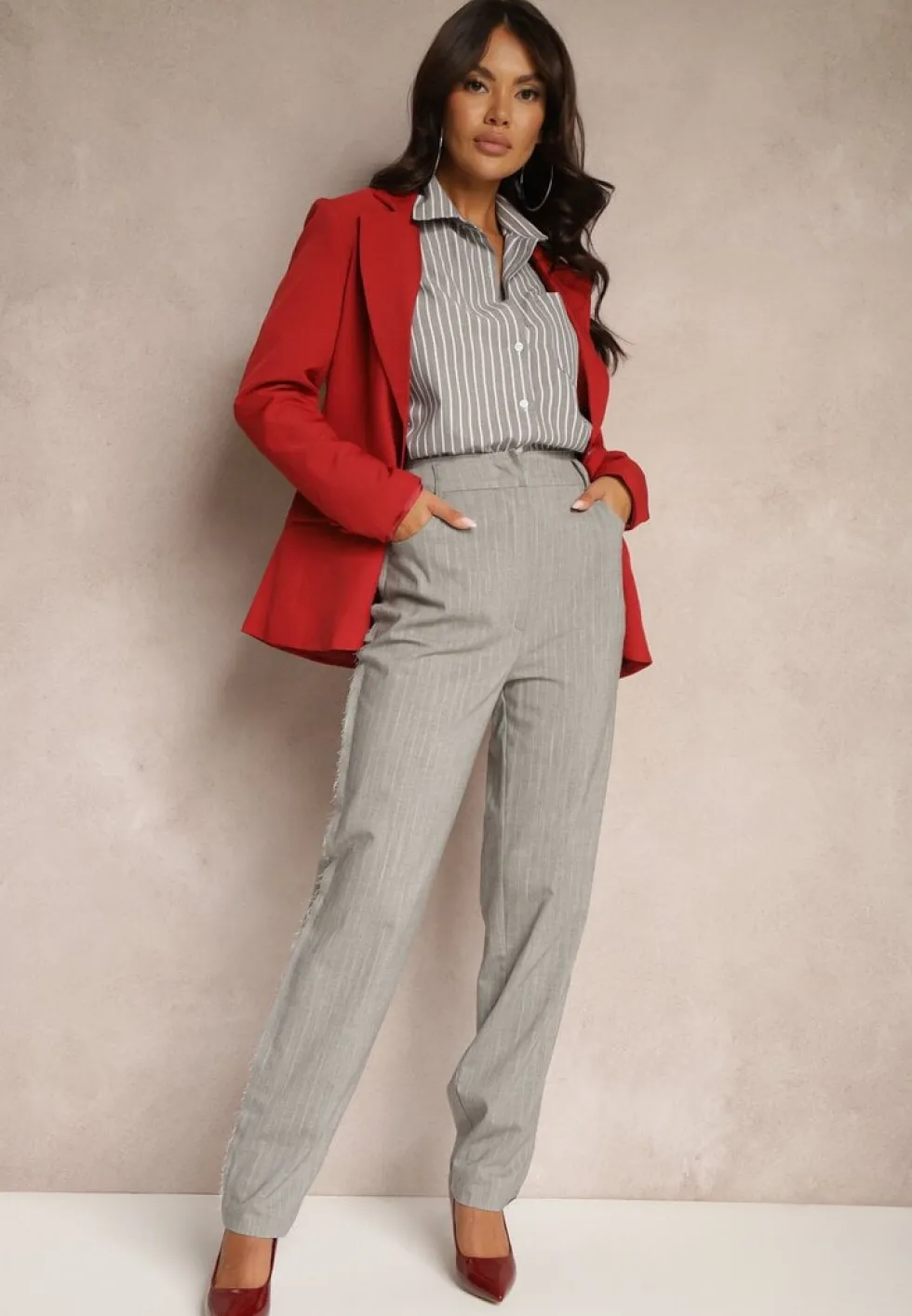 Szare Spodnie w Stylu Garniturowym High Waist Palvia