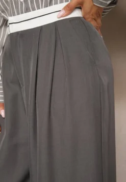 Szare Spodnie z Wiskozy Palazzo High Waist Zapinane na Suwak Nellieva