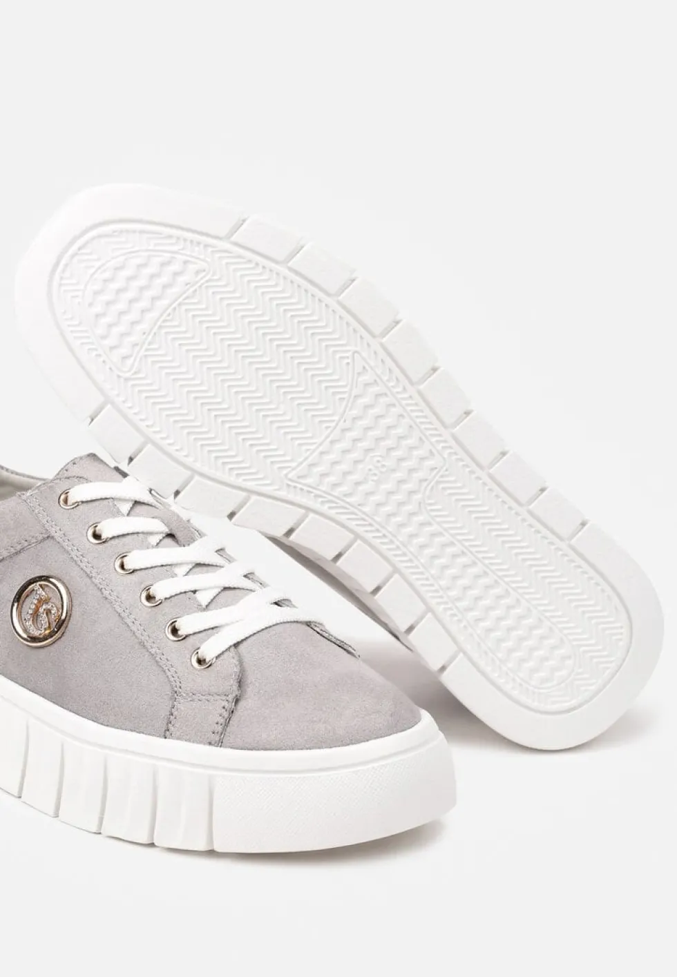 Szare Sznurowane Sneakersy Vices na Platformie z Tłoczeniem i Metaliczną Aplikacją Lavfedi