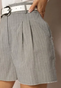 Szare Szorty High Waist Zapinane na Zamek Błyskawiczny Tiamarella