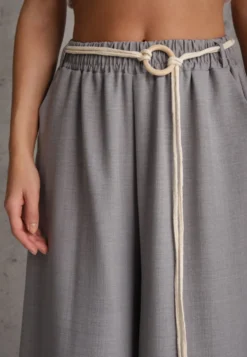 Szare Wiskozowe Spodnie Typu Palazzo High Waist Ozdobione Paskiem Sznurkiem Alemea
