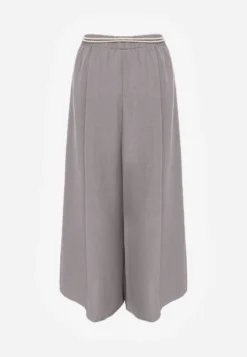 Szare Wiskozowe Spodnie Typu Palazzo High Waist Ozdobione Paskiem Sznurkiem Alemea