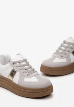 Szaro-Białe Sneakersy na Grubej Podeszwie z Ozdobnymi Przeszyciami Ysdole