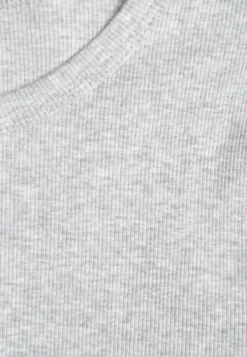 Szary Bawełniany T-shirt o Dopasowanym Kroju z Prążkowanego Materiału Lailya
