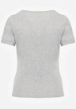 Szary Bawełniany T-shirt o Dopasowanym Kroju z Prążkowanego Materiału Lailya