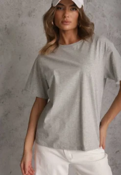 Szary Bawełniany T-shirt o Kroju Oversize Neduna