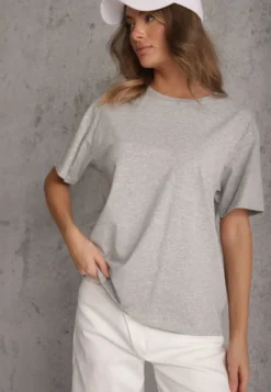 Szary Bawełniany T-shirt o Kroju Oversize Neduna