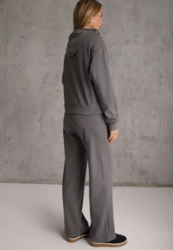 Szary Komplet Dresowy Bluza z Kapturem i Szerokie Spodnie Casual Pamella