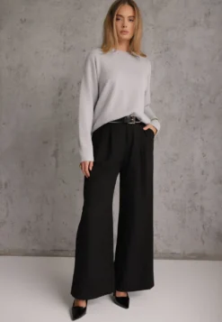 Szary Sweter Oversize z Bawełną i Wełną Typu Basic Oseani