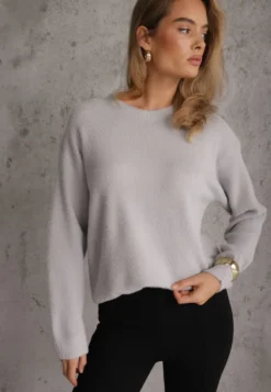 Szary Sweter Oversize z Bawełną i Wełną Typu Basic Oseani