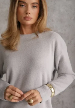 Szary Sweter Oversize z Bawełną i Wełną Typu Basic Oseani
