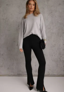 Szary Sweter Oversize z Bawełną i Wełną Typu Basic Oseani