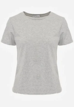 Szary T-shirt z Bawełny z Okrągłym Dekoltem Nedima