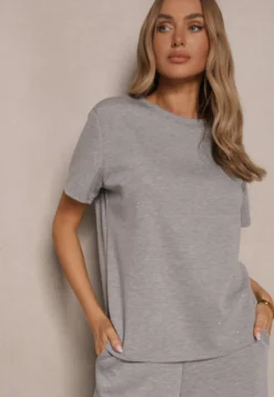 Szary T-shirt z Wiskozą i Cyrkoniami Erritia